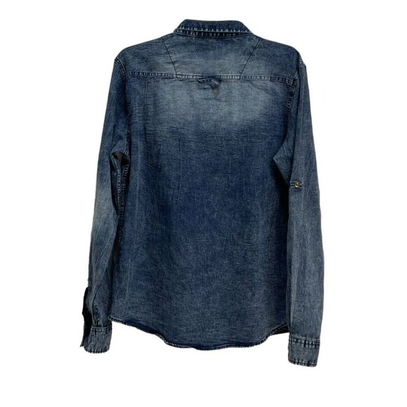 Airwalk Men’s Distressed Denim Button-Down Shirt, Long Sleeve, Size M, Vintage - Picture 5 of 6